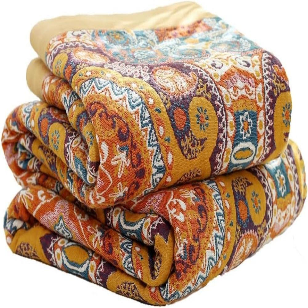Boho Cotton Throw Blanket with Sunrise Pattern