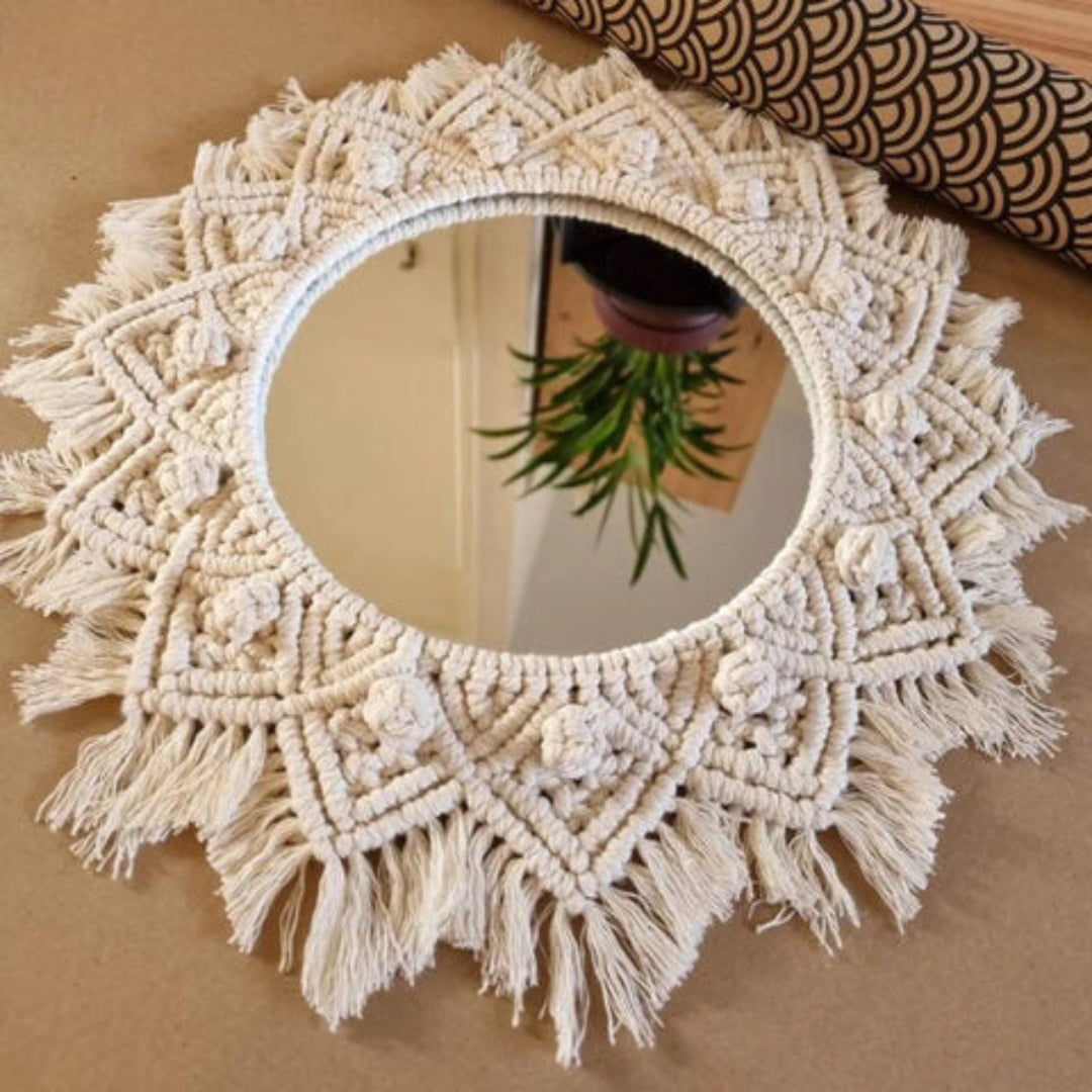Boho Macrame Mirror with Tassel Fringe Design