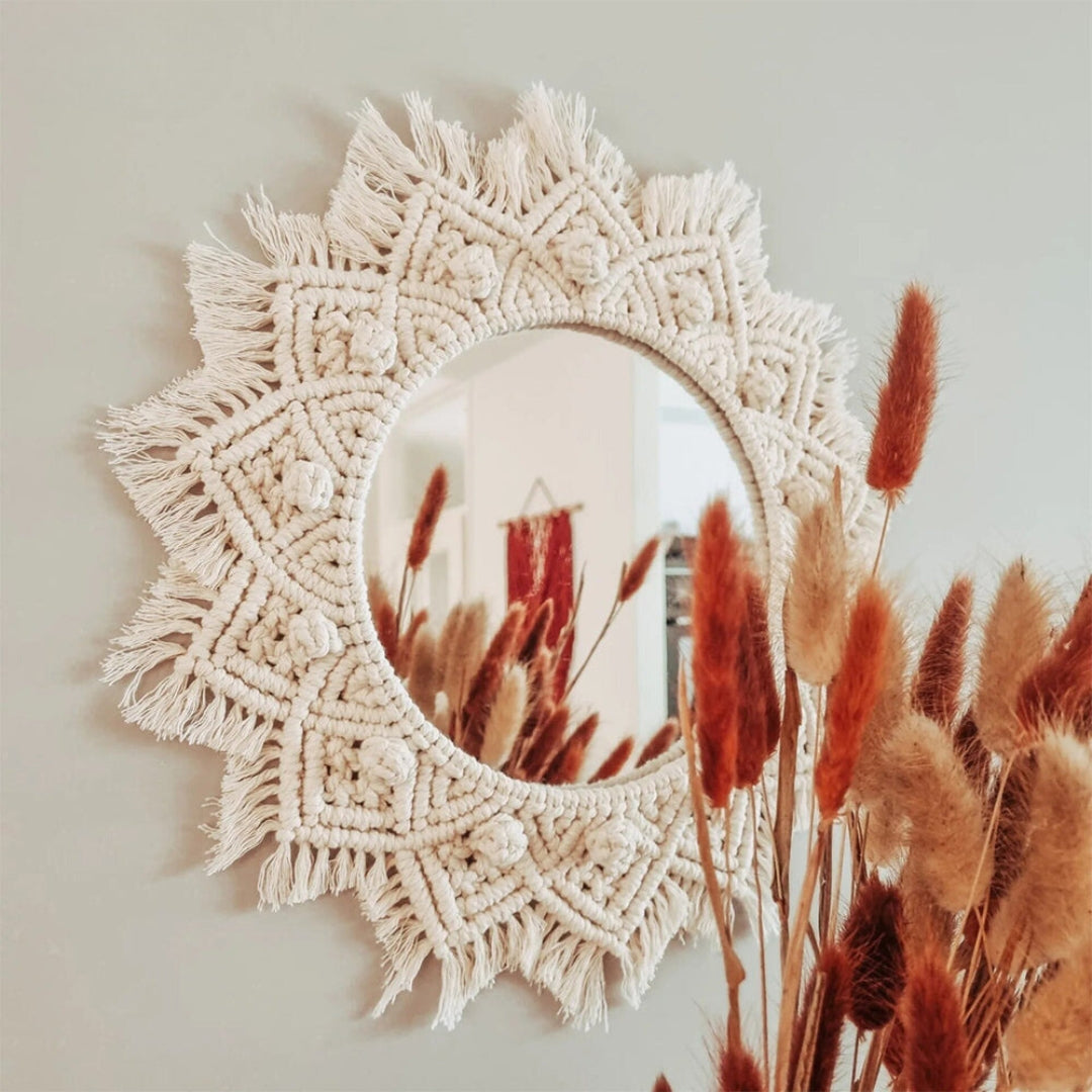 Boho Macrame Mirror with Tassel Fringe Design