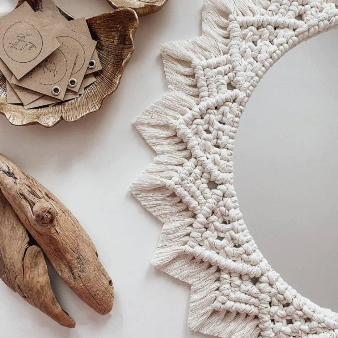 Boho Macrame Mirror with Tassel Fringe Design