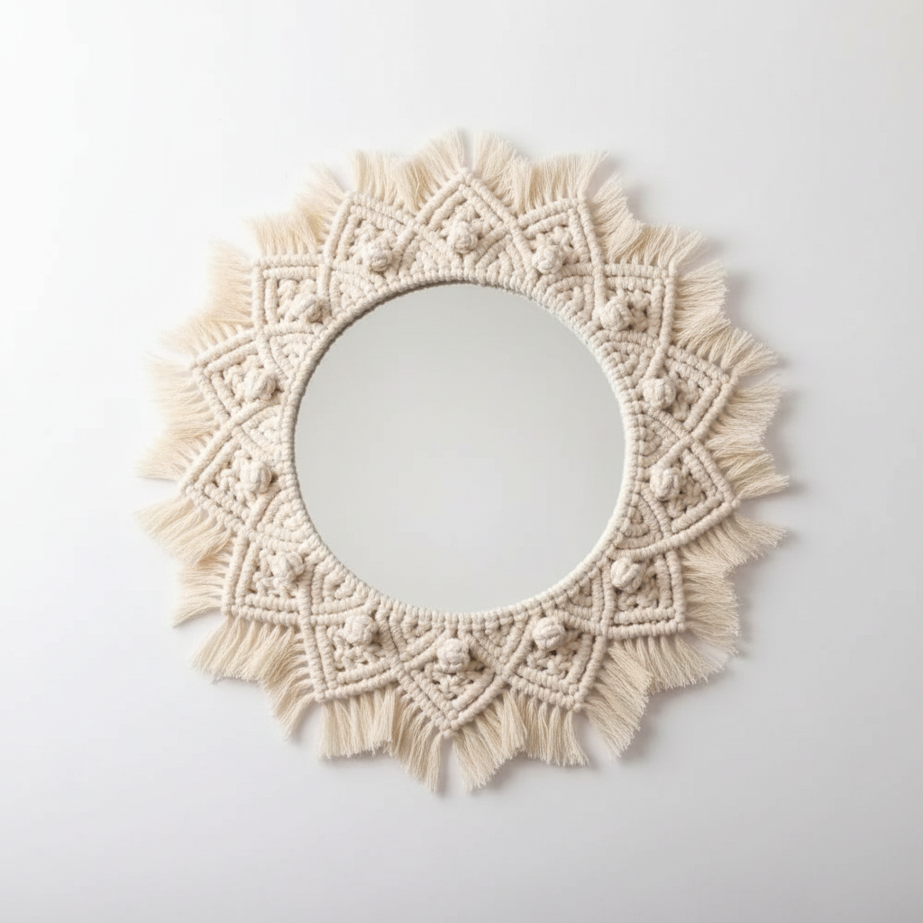 Boho Macrame Mirror with Tassel Fringe Design