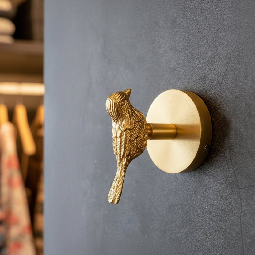 Brass Bird Wall Hook with Decorative Design