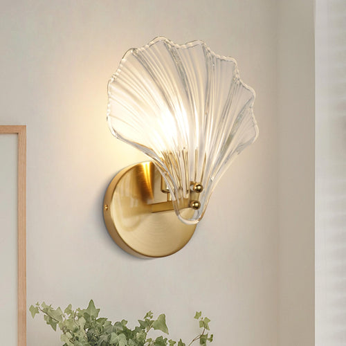 Brass Glass Seashell Wall Sconce with LED