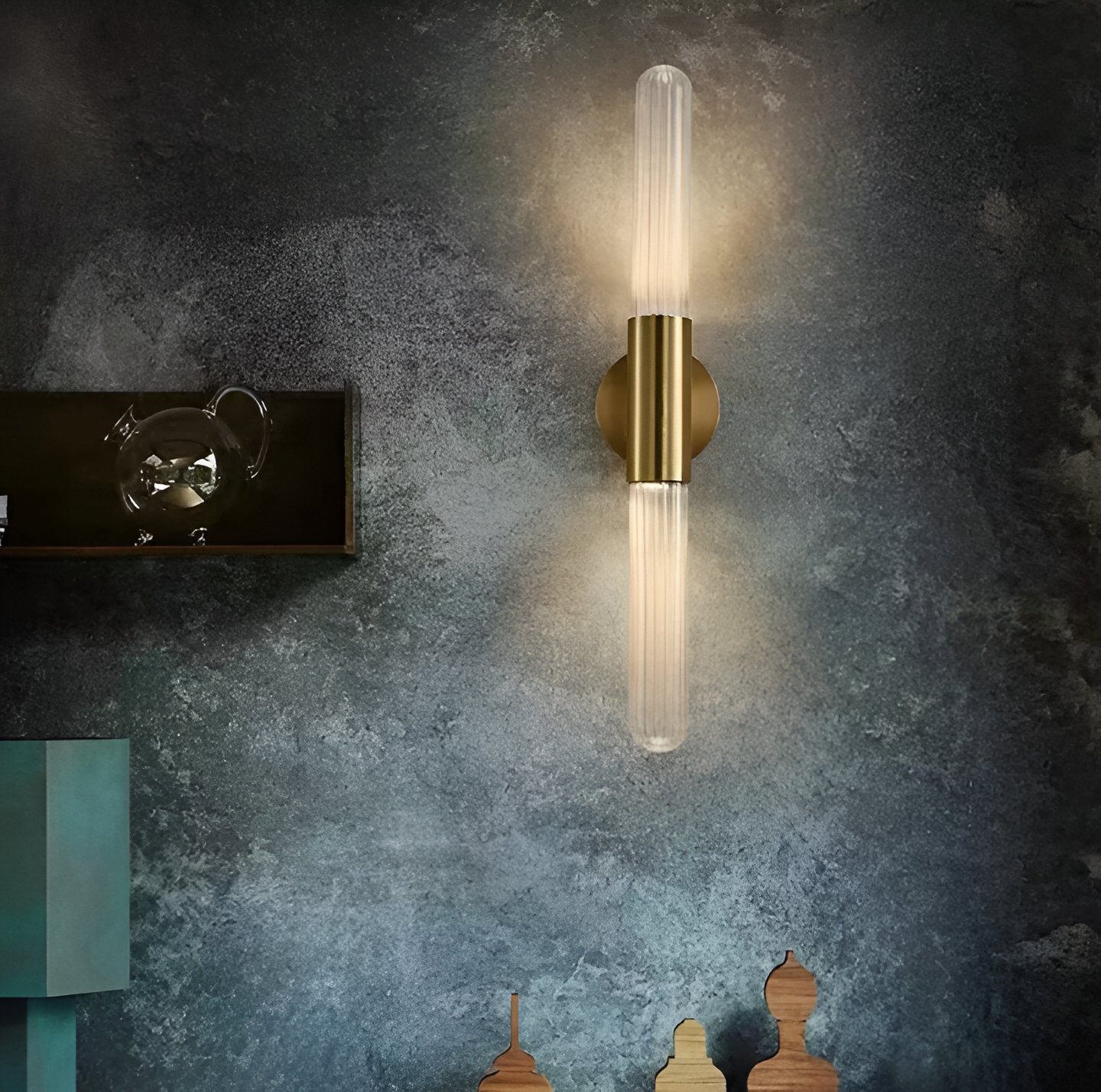 Brass Glass Wall Sconce with LED Light Bar