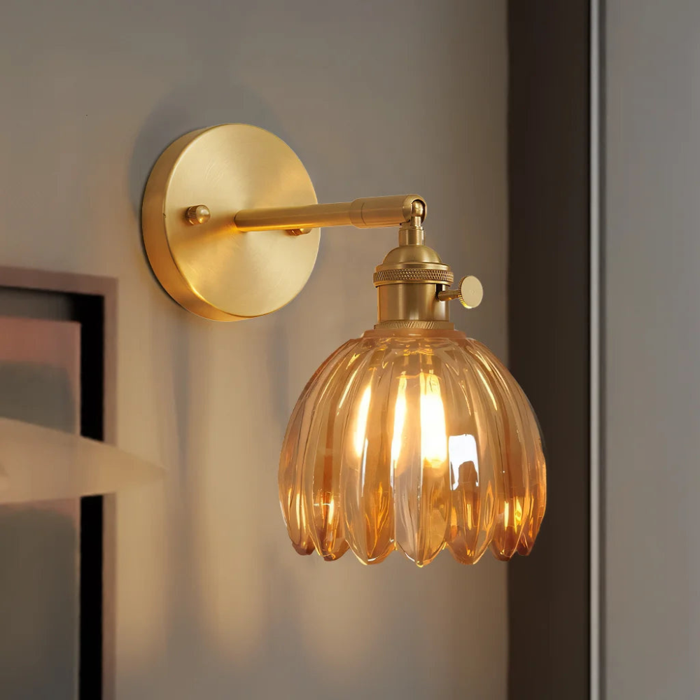 Brass Glass Wall Sconce with Tulip Shade