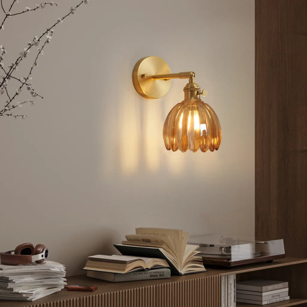 Brass Glass Wall Sconce with Tulip Shade