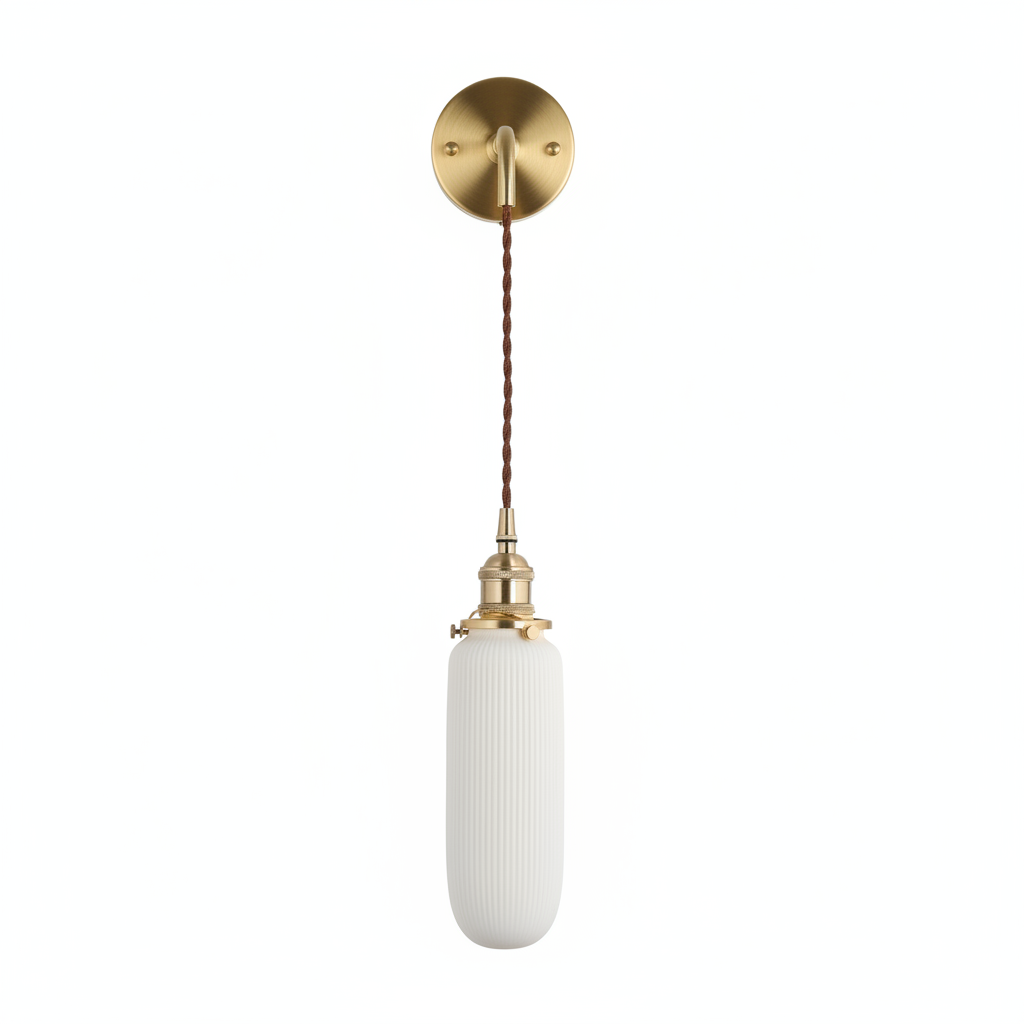 Brass Pleated Glass Wall Sconce with Soft LED