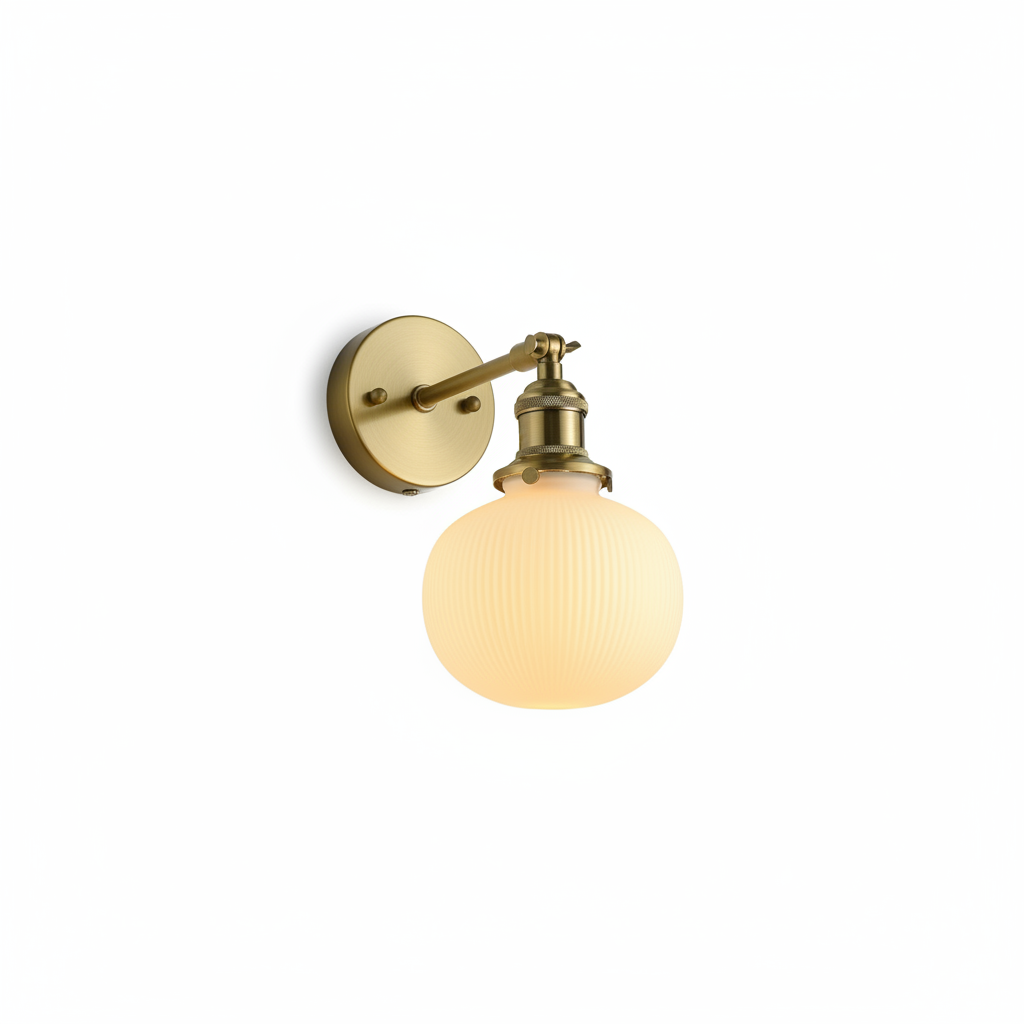 Brass Pleated Glass Wall Sconce with Soft LED