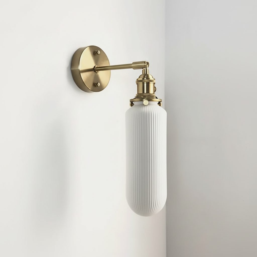 Brass Pleated Glass Wall Sconce with Soft LED