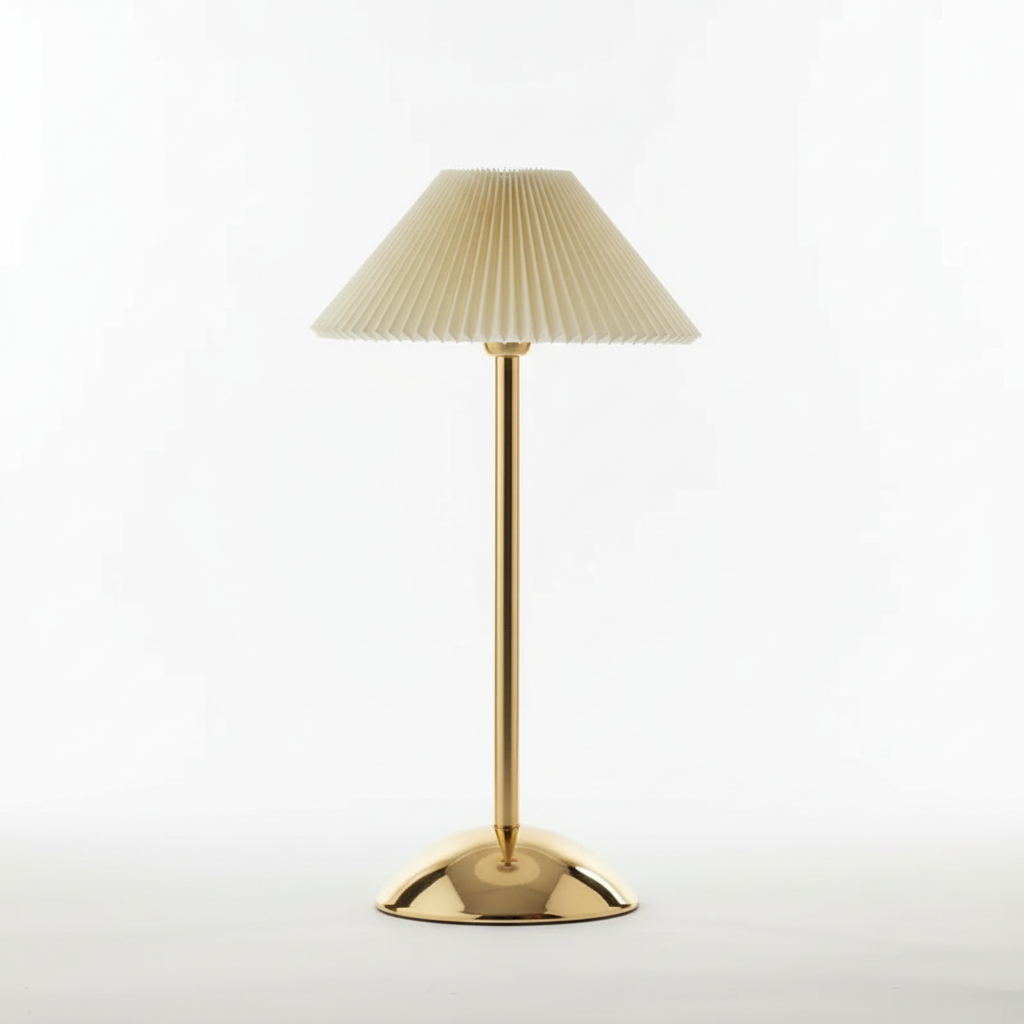Brass Pleated Table Lamp with Fabric Shade