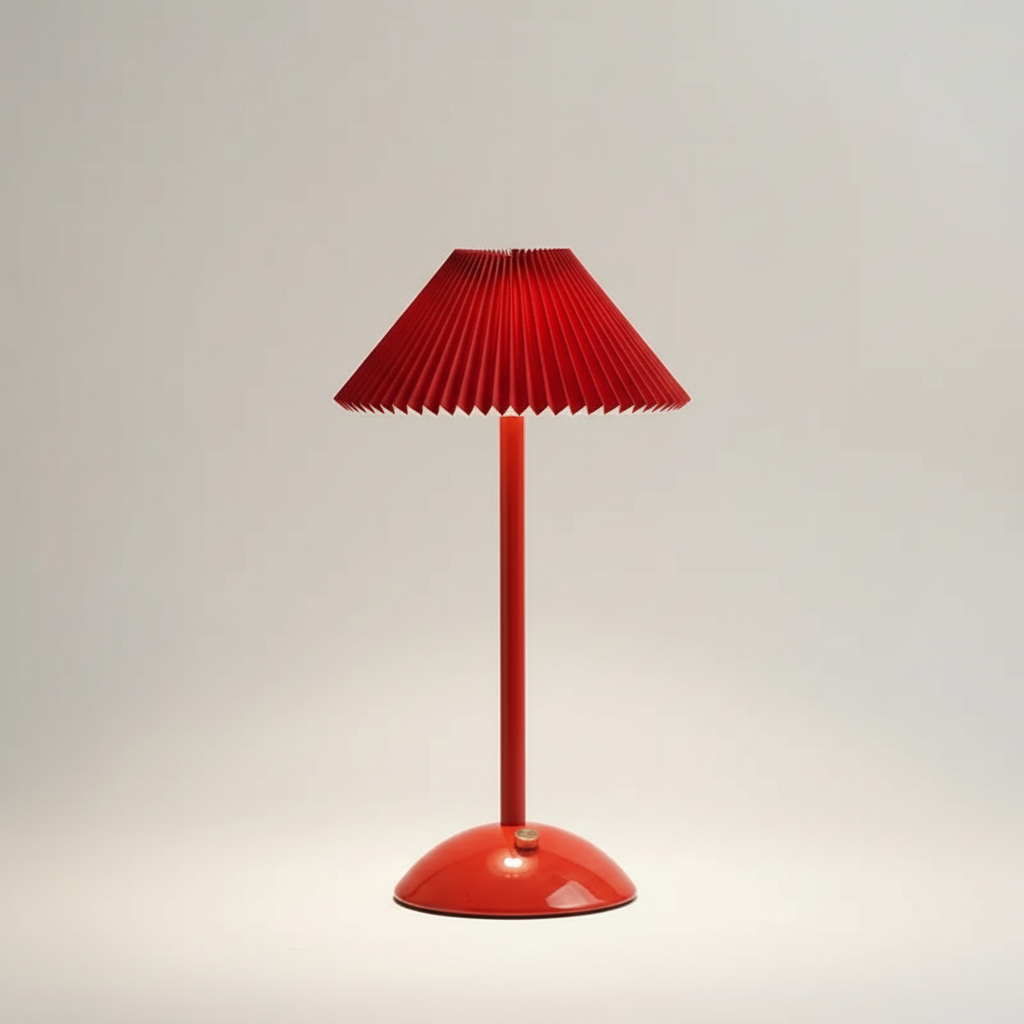 Brass Pleated Table Lamp with Fabric Shade