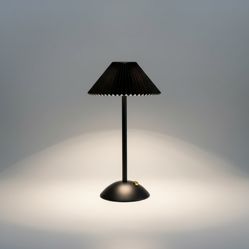 Brass Pleated Table Lamp with Fabric Shade