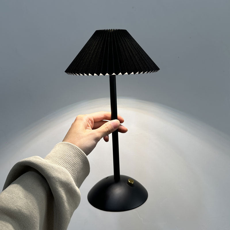 Brass Pleated Table Lamp with Fabric Shade