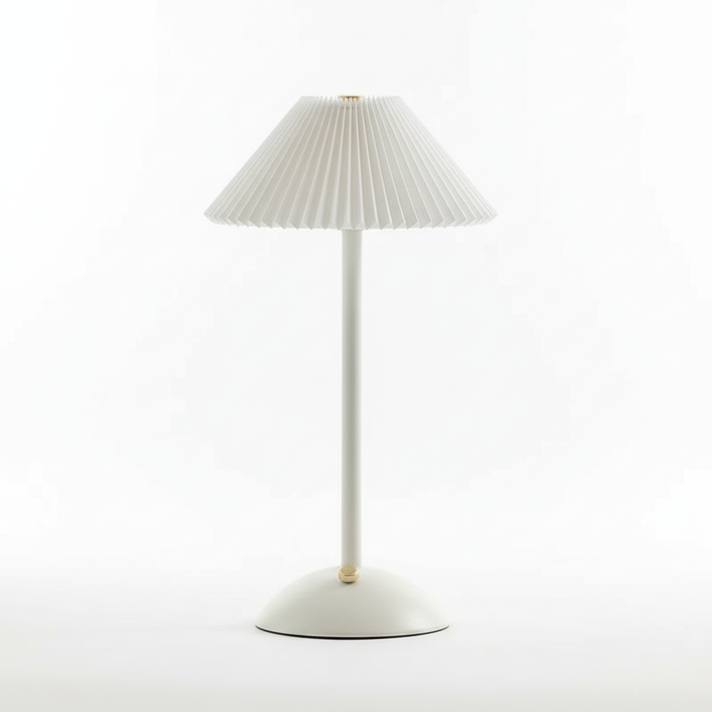 Brass Pleated Table Lamp with Fabric Shade