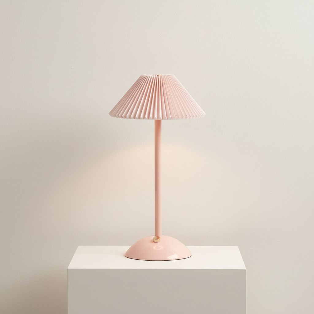 Brass Pleated Table Lamp with Fabric Shade