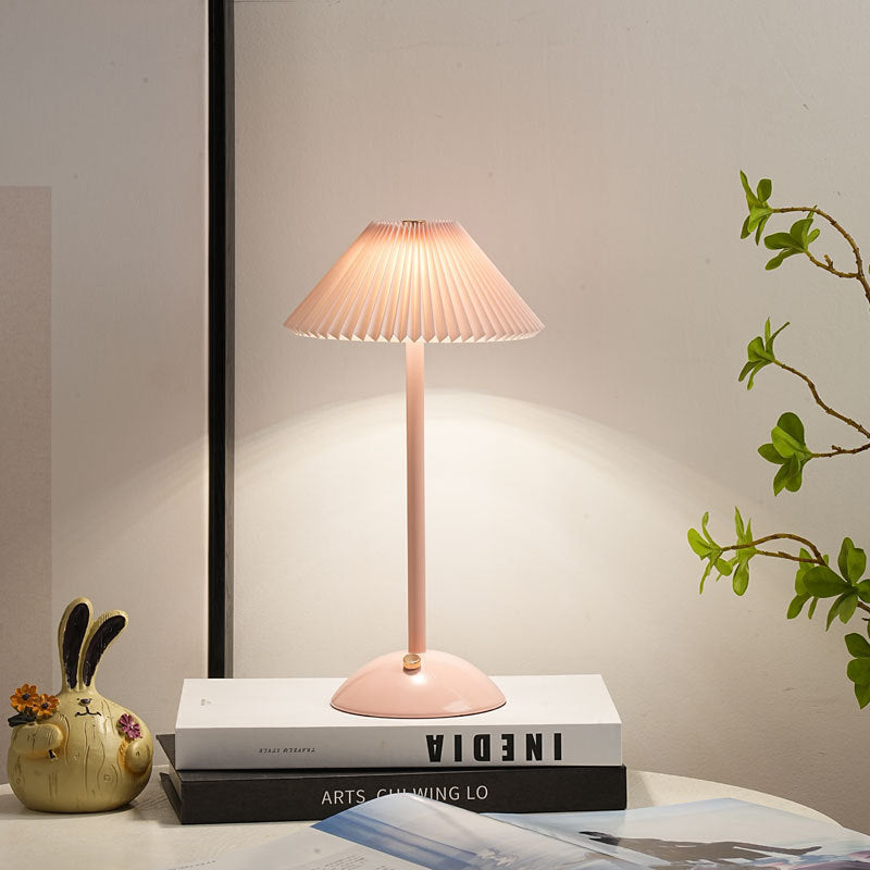 Brass Pleated Table Lamp with Fabric Shade