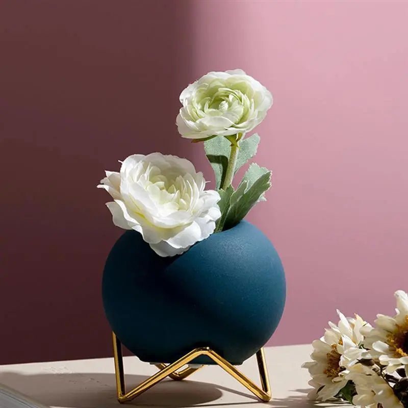 Ceramic Planter Pots with Metal Stand Set