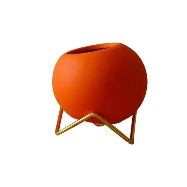 Ceramic Planter Pots with Metal Stand Set