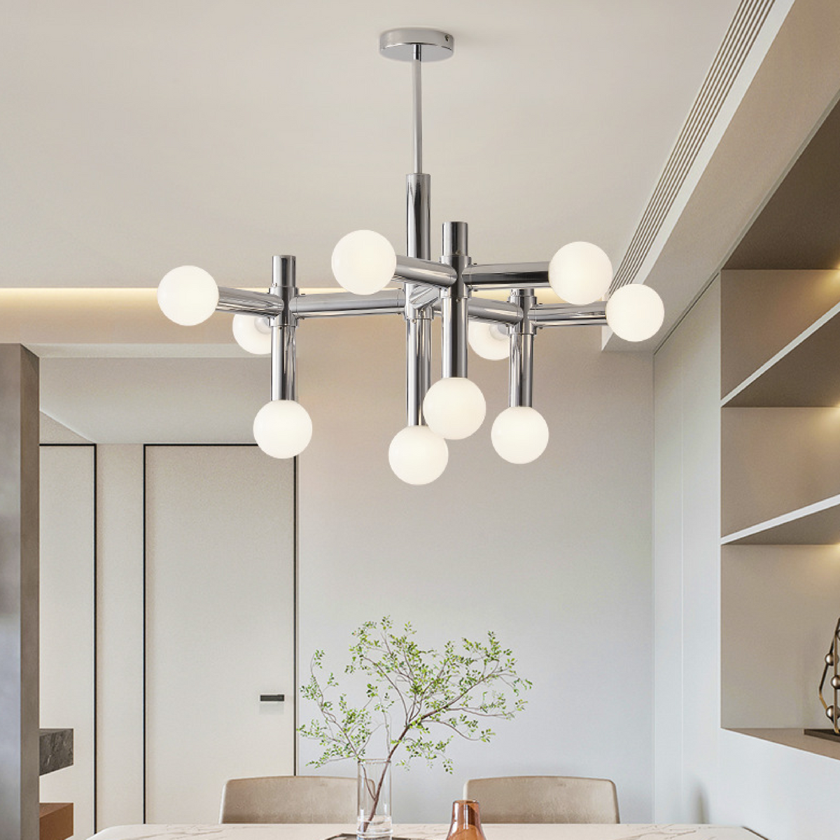 Chrome Globe Chandelier with Sputnik Design