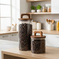 Clear Storage Jars with Wooden Lid Airtight Set