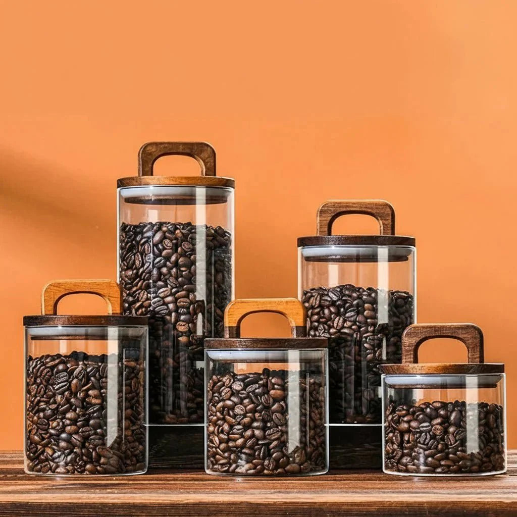 Clear Storage Jars with Wooden Lid Airtight Set