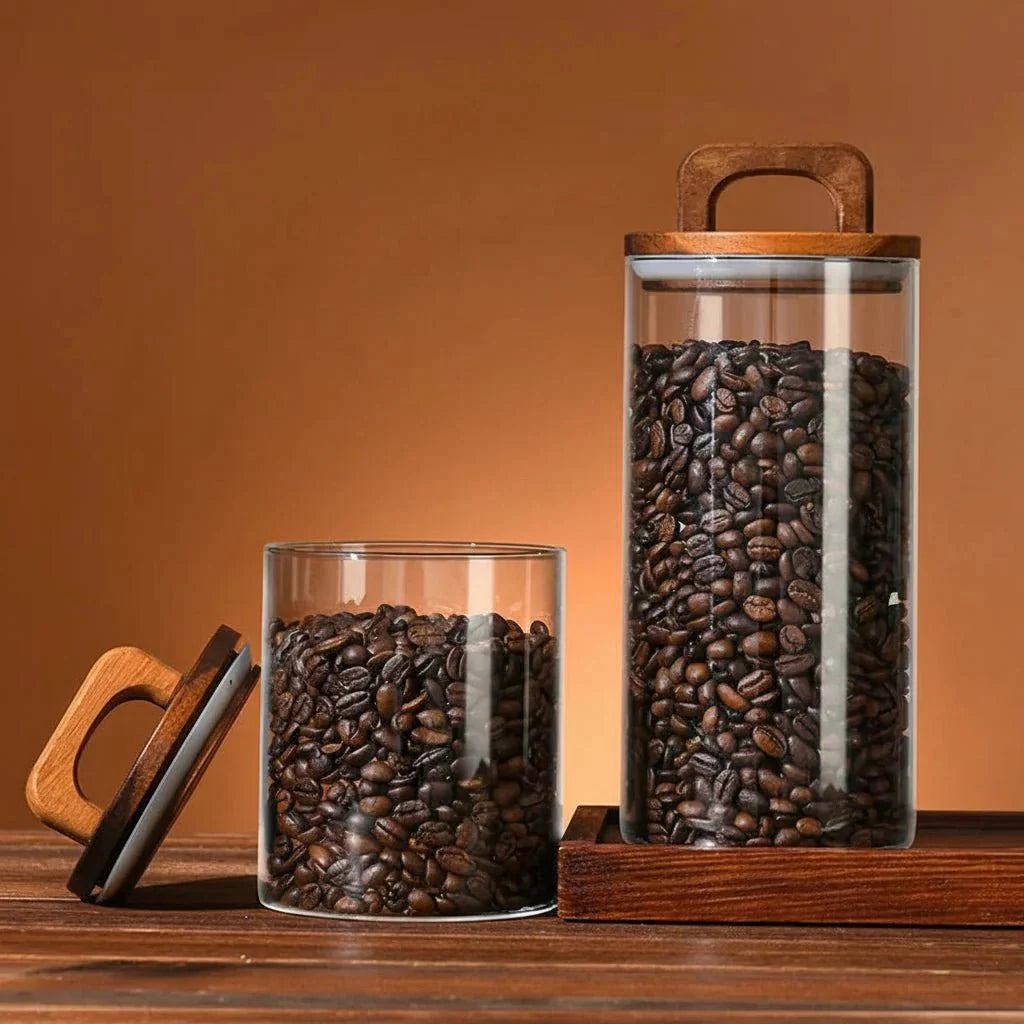 Clear Storage Jars with Wooden Lid Airtight Set