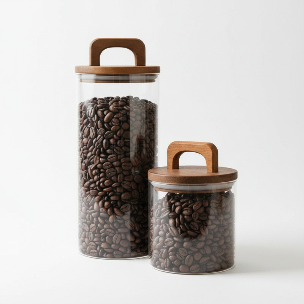 Clear Storage Jars with Wooden Lid Airtight Set