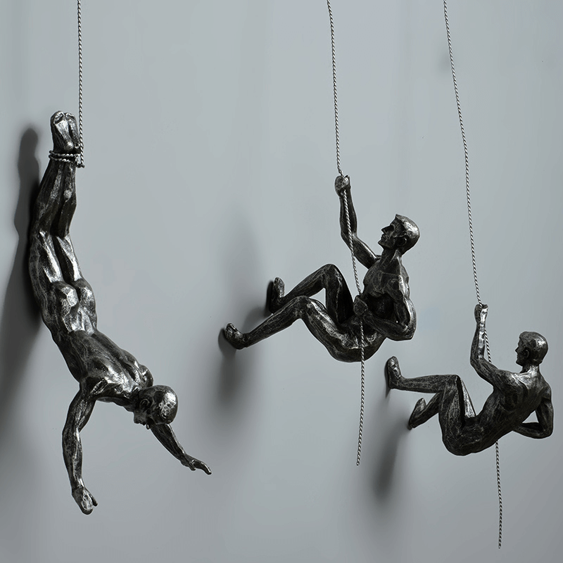 Climbing Man Wall Sculpture Set with Modern Design