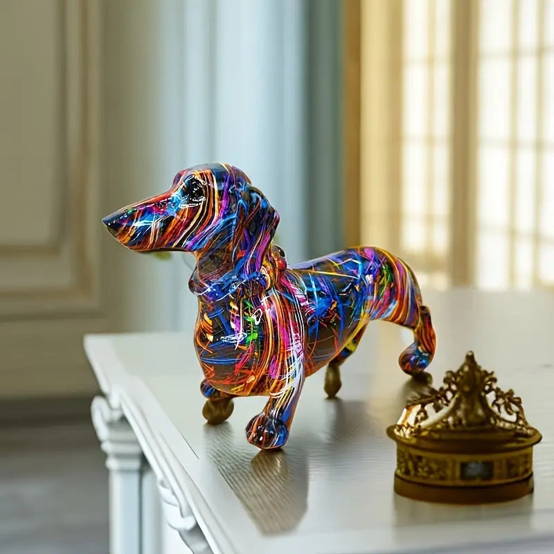 Colorful Dachshund Sculpture with Abstract Art Design