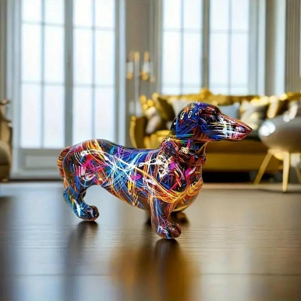 Colorful Dachshund Sculpture with Abstract Art Design