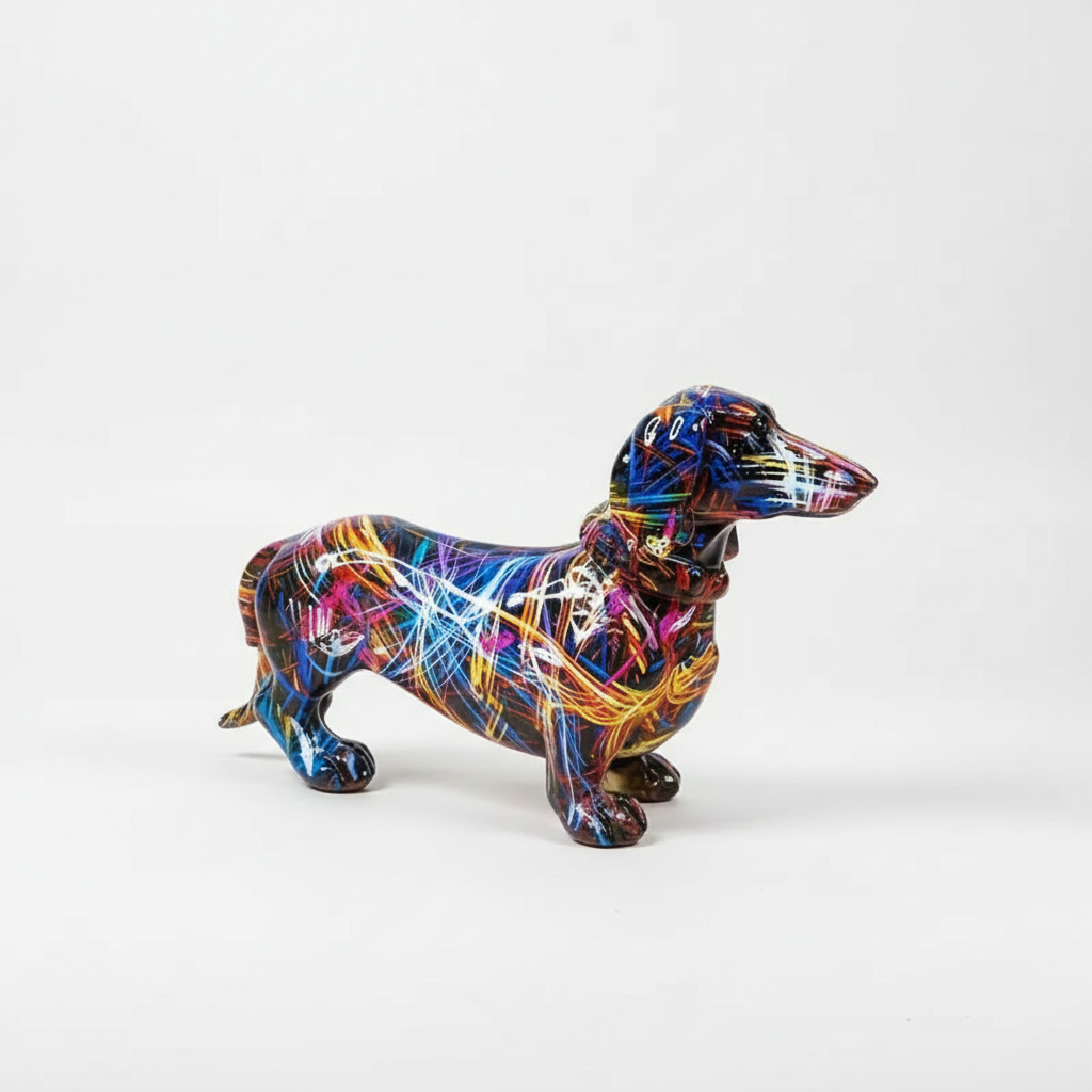 Colorful Dachshund Sculpture with Abstract Art Design