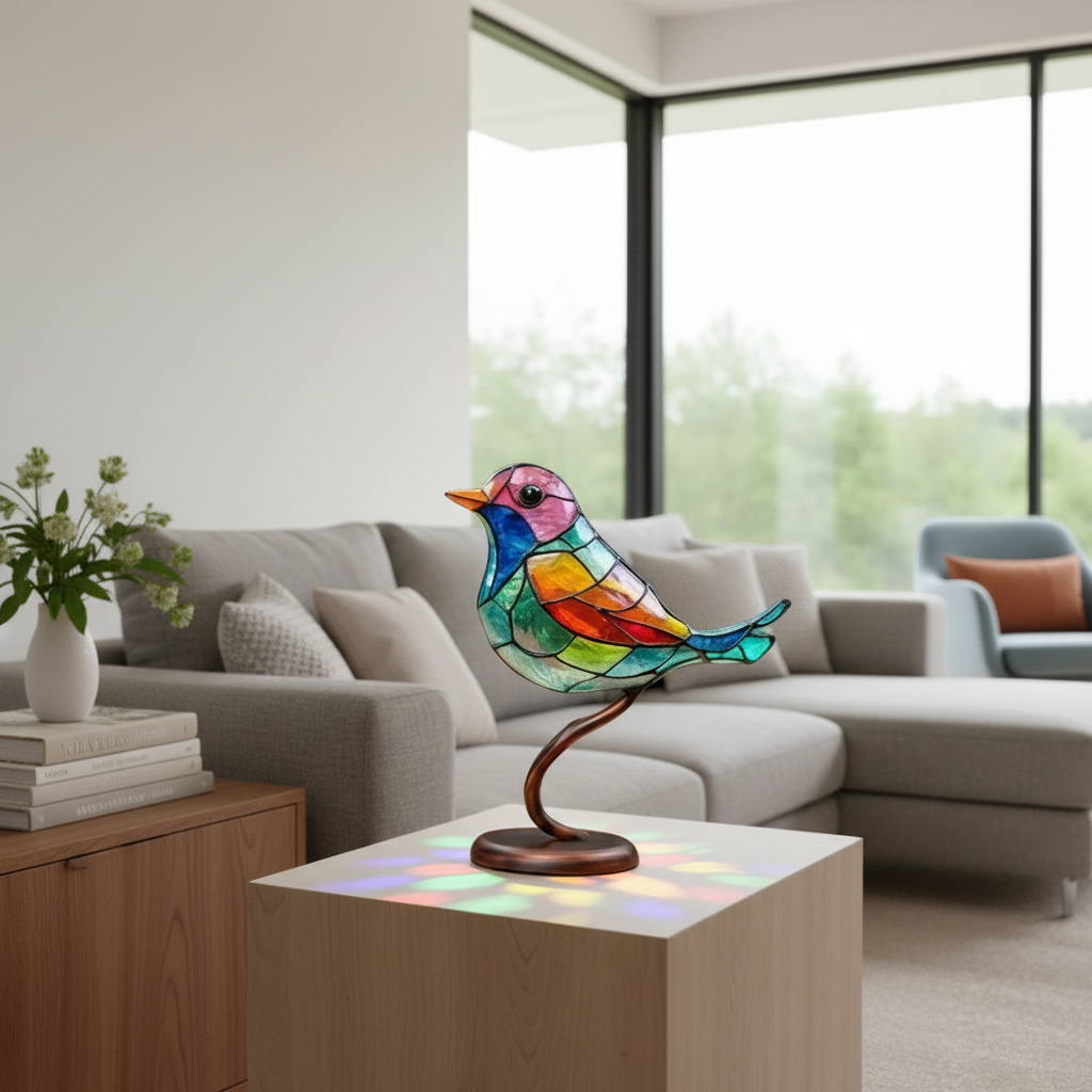 Colorful Glass Bird Statue with Artistic Design
