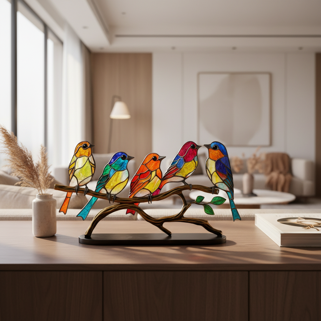 Colorful Glass Bird Statue with Artistic Design