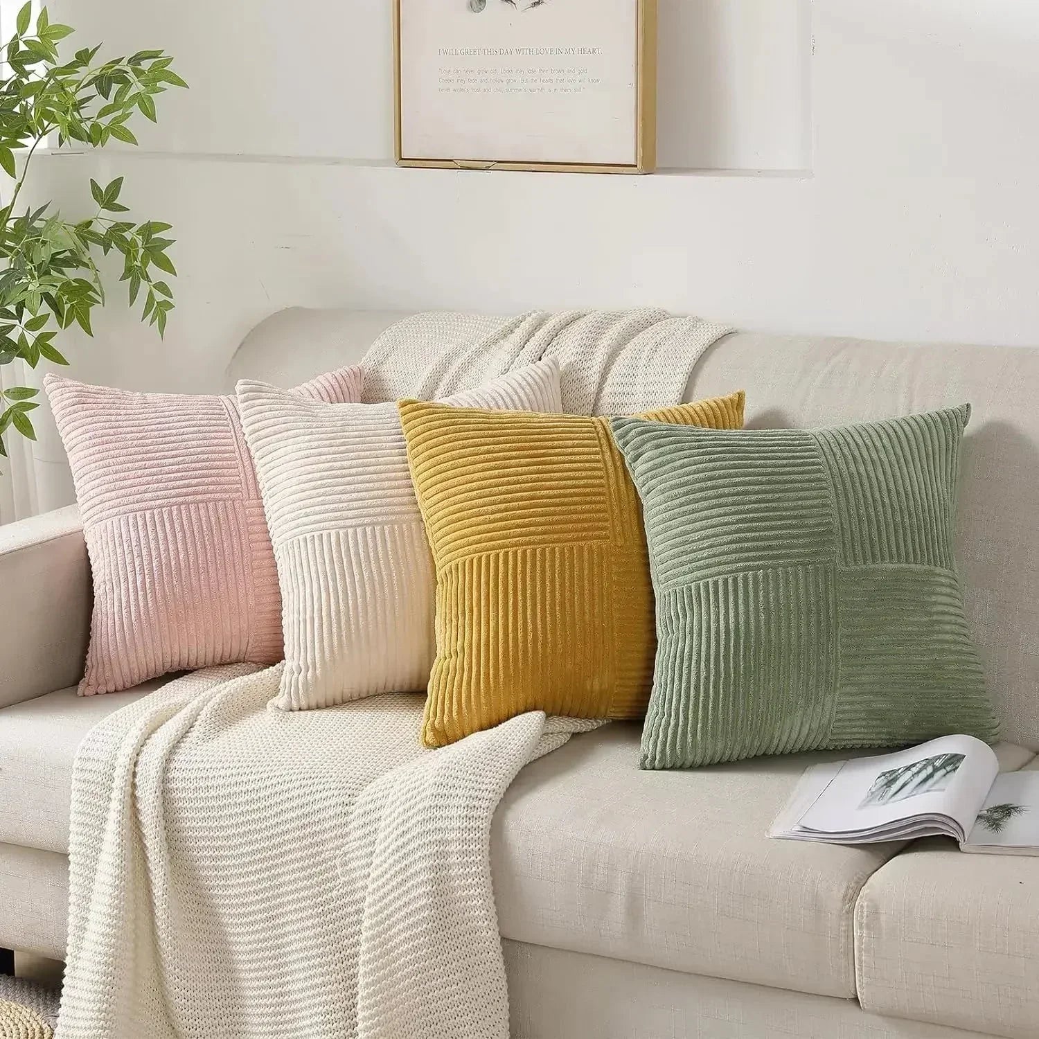 Corduroy Pillow Covers Set with Textured Design