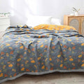 Cotton Throw Blanket with Ginkgo Leaf Pattern