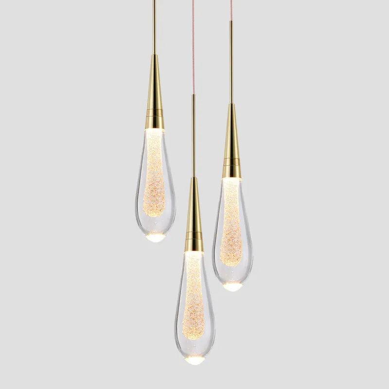 Crystal Droplet Pendant Light with Modern Glass & Gold Design