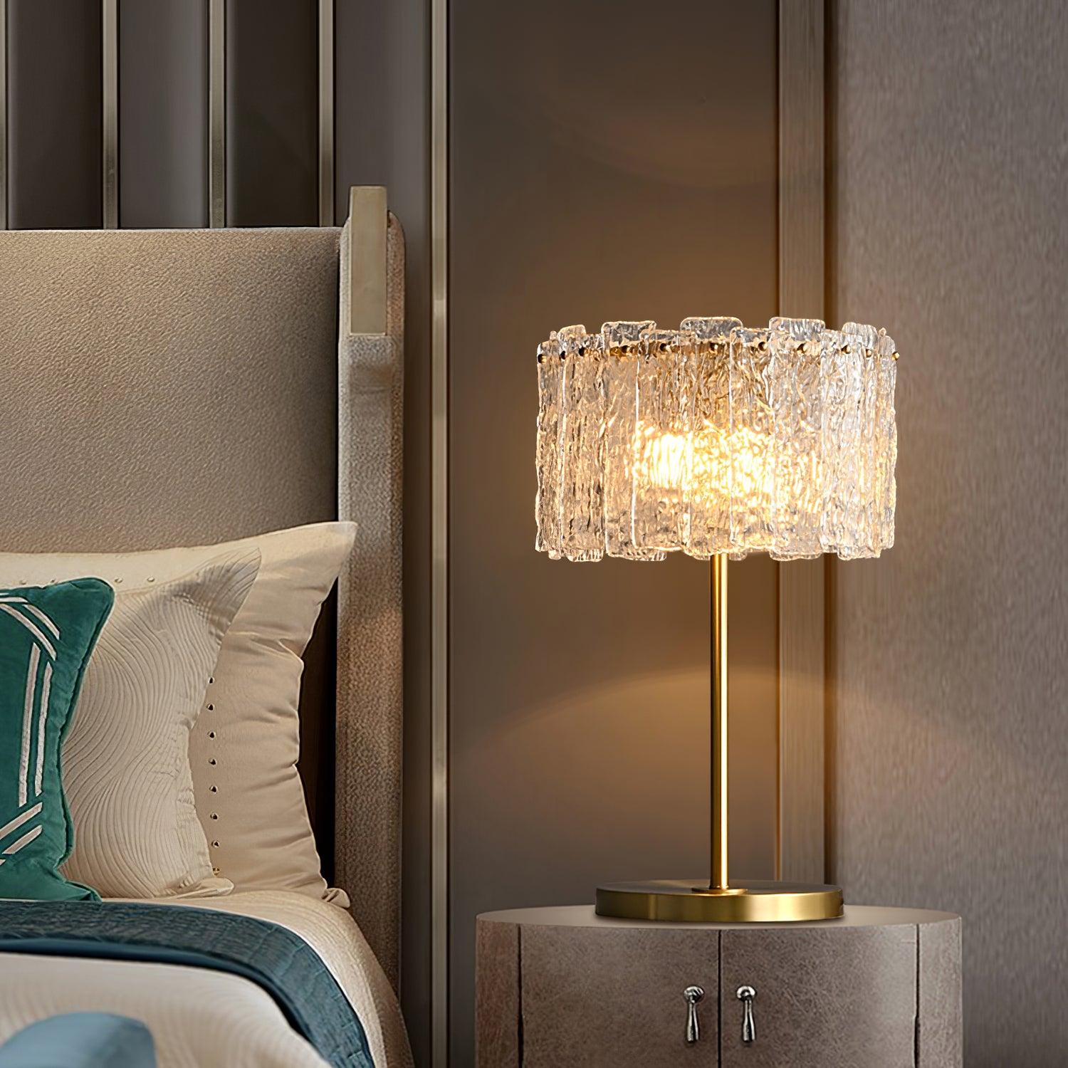 Crystal Gold Desk Lamp with Textured Glass Shade