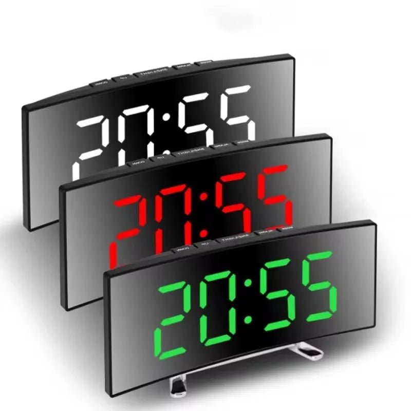 Curved Mirror Alarm Clock with LED Display