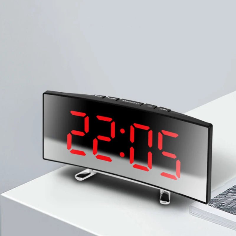 Curved Mirror Alarm Clock with LED Display