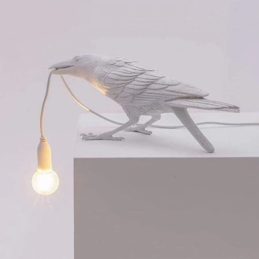 Decorative Bird Table Lamp with Hanging Bulb
