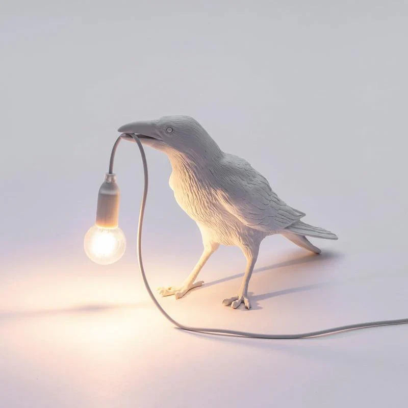 Decorative Bird Table Lamp with Hanging Bulb