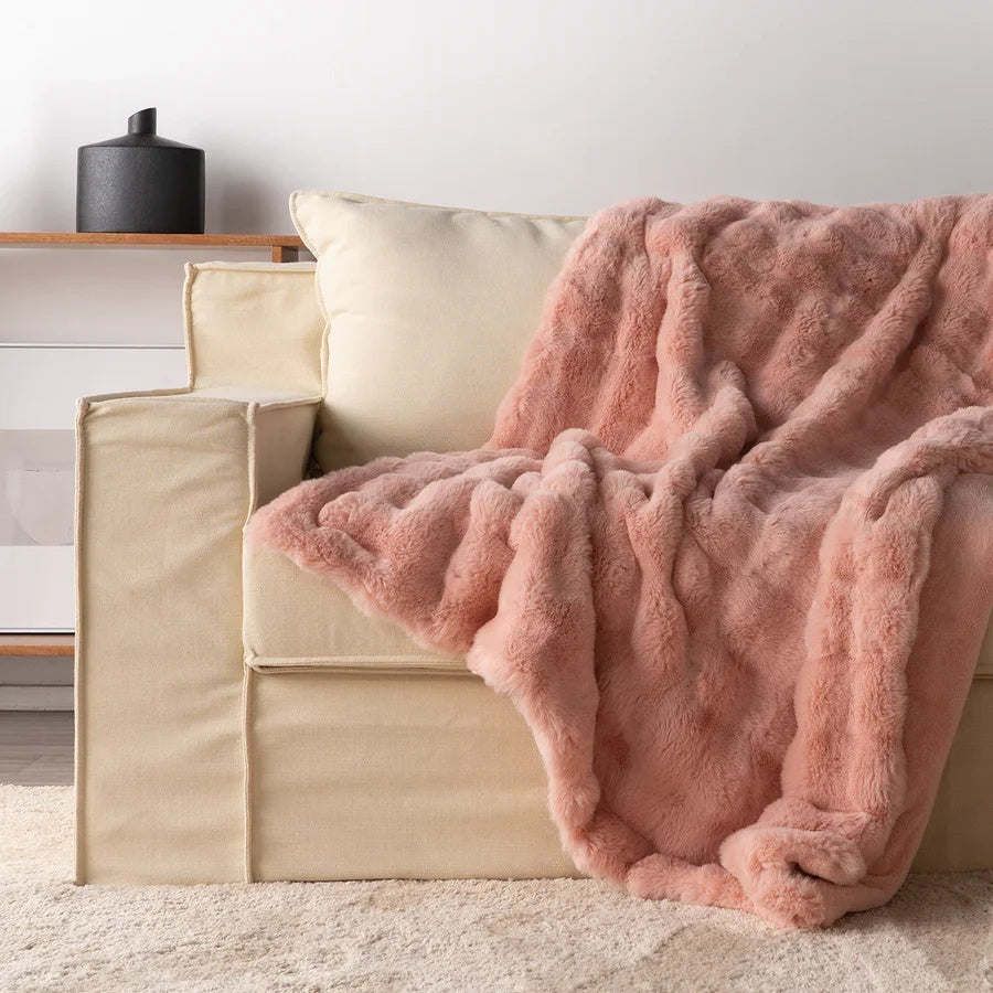 Faux Fur Blanket with Wavy Plush Texture Design