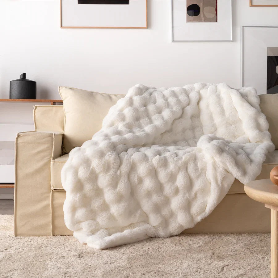 Faux Fur Blanket with Wavy Plush Texture Design
