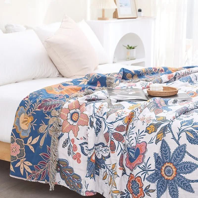 Floral Cotton Blanket with Reversible Pattern