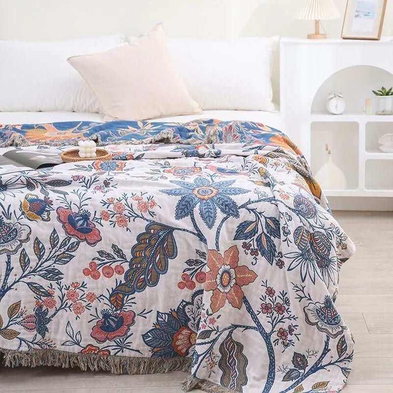Floral Cotton Blanket with Reversible Pattern