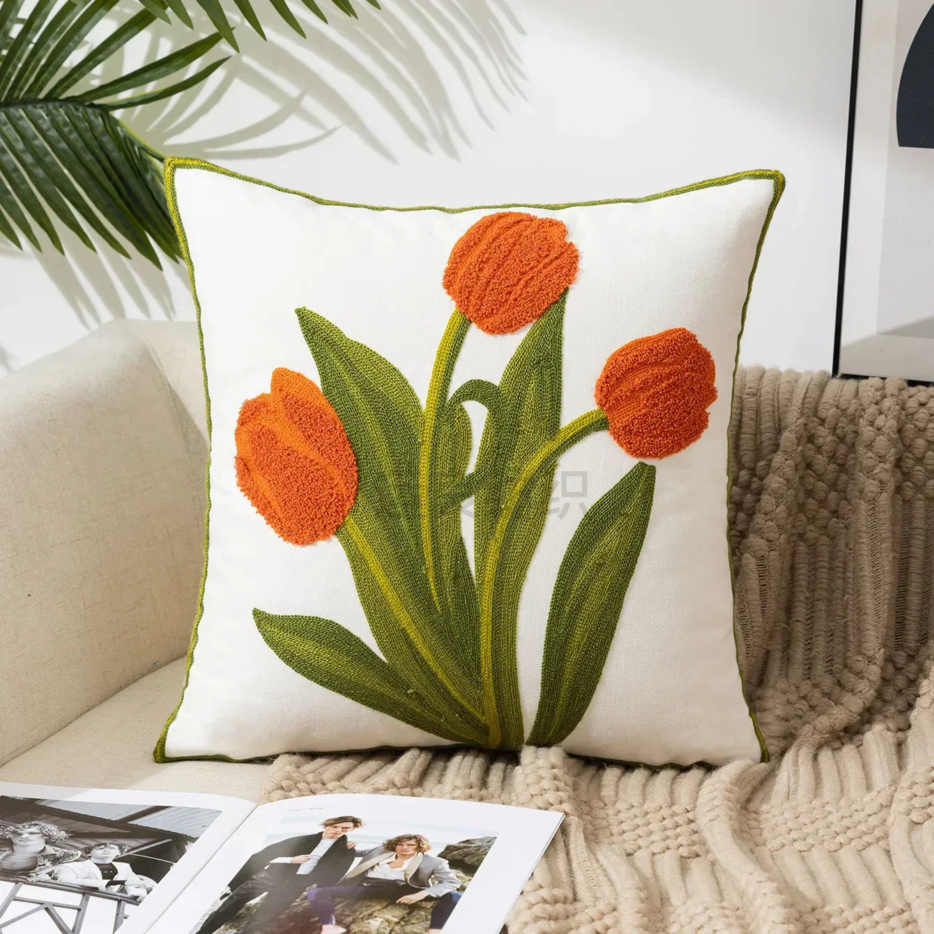 Floral Cushion Cover with Embroidered Design
