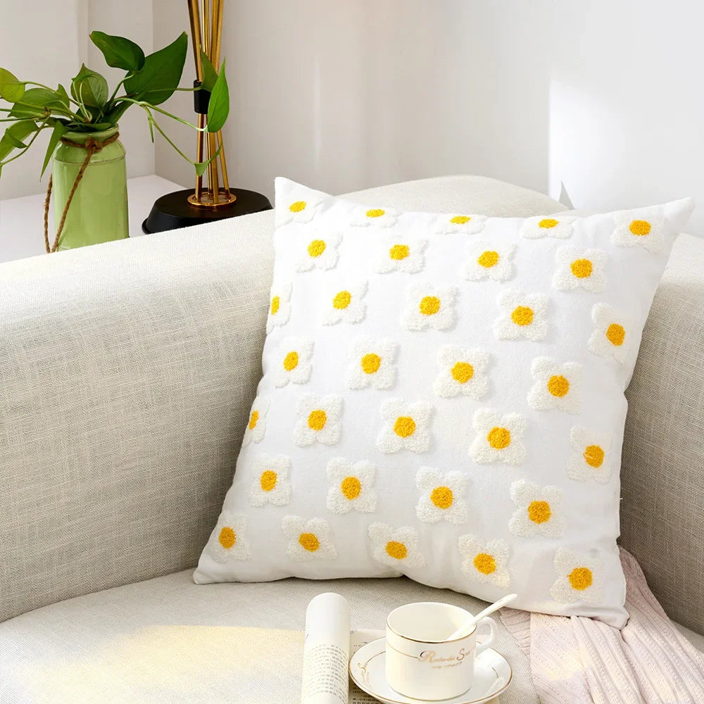 Floral Cushion Cover with Embroidered Design