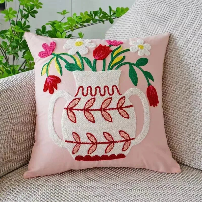 Floral Cushion Cover with Embroidered Design