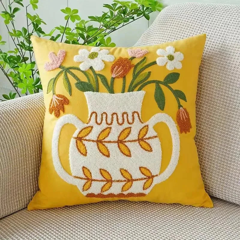Floral Cushion Cover with Embroidered Design