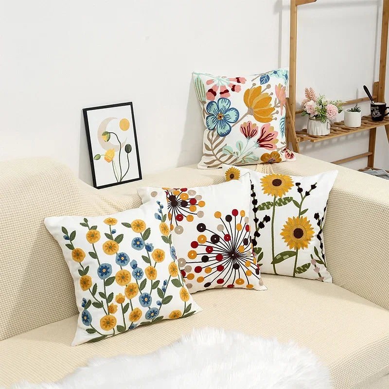 Floral Cushion Cover with Embroidered Design